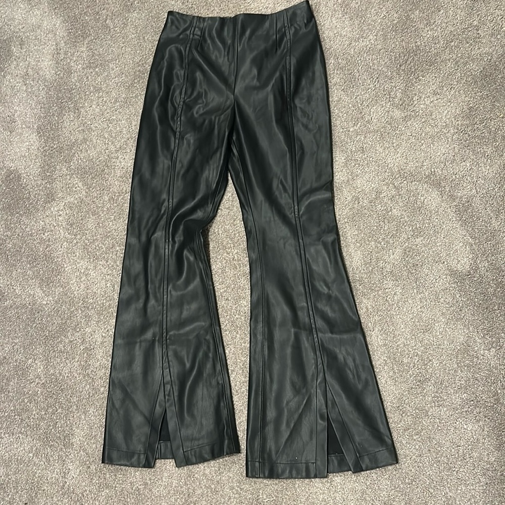 Free People Black Faux Leather Split Flares size 30